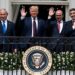(L-R) Prime Minister Benjamin Netanyahu, US President Donald Trump, Bahraini Foreign Minister Khalid bin Ahmed Al Khalifa and United Arab Emirates Foreign Minister Abdullah bin Zayed al-Nahyan pose for a photo on the Blue Room Balcony after signing the Abraham Accords during a ceremony on the South Lawn of the White House in Washington, September 15, 2020. (AP Photo/Alex Brandon, File)