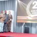 Felix Kwakye Ofosu (centre), Minister for Government Communications, launches the 29th Ghana Journalists Association (GJA) Awards, joined by GJA President Albert Kwabena Dwumfour (second left), Oheneba Kwaku Duah (left), Managing Director of Ashanti Green Initiative, and other dignitaries.