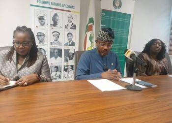 Director of Trade at the ECOWAS Commission, Kolawole A. Sofola (middle) flanked by Mrs Fatmata Lucia Seiwoh (right) and Dr Tenewa Asamoah (Minister Plenipotentiary/ Deputy Head of Mission, Ghana High Commission in Nigeria)