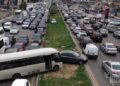 Vehicles stuck in traffic after Israel's military issued 'evacuation' orders of entire neighborhoods in Beirut's southern suburb on March 5, 2026. © Claudia Greco, Reuters