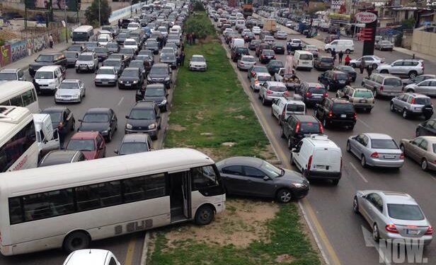 Vehicles stuck in traffic after Israel's military issued 'evacuation' orders of entire neighborhoods in Beirut's southern suburb on March 5, 2026. © Claudia Greco, Reuters