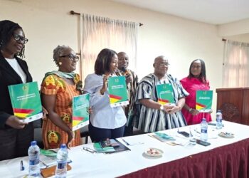 Dr Grace Ayensu-Danquah (3rd from left), Deputy Minister of Health, launching the policy document. With her are Dr Kharmacelle Prosper Akanbong (4th from left), acting Director-General of GAC, Kakra Essamuah (2nd from right), GAC Board Chair, and other dignitaries. Picture: SAMUEL OHENE EWUR