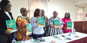 Dr Grace Ayensu-Danquah (3rd from left), Deputy Minister of Health, launching the policy document. With her are Dr Kharmacelle Prosper Akanbong (4th from left), acting Director-General of GAC, Kakra Essamuah (2nd from right), GAC Board Chair, and other dignitaries. Picture: SAMUEL OHENE EWUR