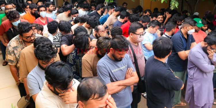 The illegal immigrants at the parade following their arrest on Monday in Kampala. Photo | Ibrahim Kavuma