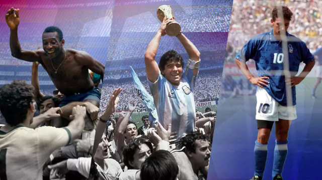 Pelé, Maradona and Baggio defined the first three World Cups held in North America. © FMM Graphic Studio