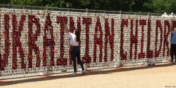 This demonstration in the US last month used 20,000 teddy bears to symbolize the number of children Russia is thought to have forcibly deported