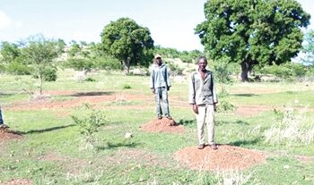 YAP personnel standing on the spots where the seedlings planted failed to survive